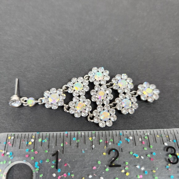 Bling Rhinestone Earrings AB Flower Drop Chandeliers 2.75 in. Pagent Prom - Picture 7 of 7
